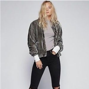 Free people Crushed velvet bomber jacket